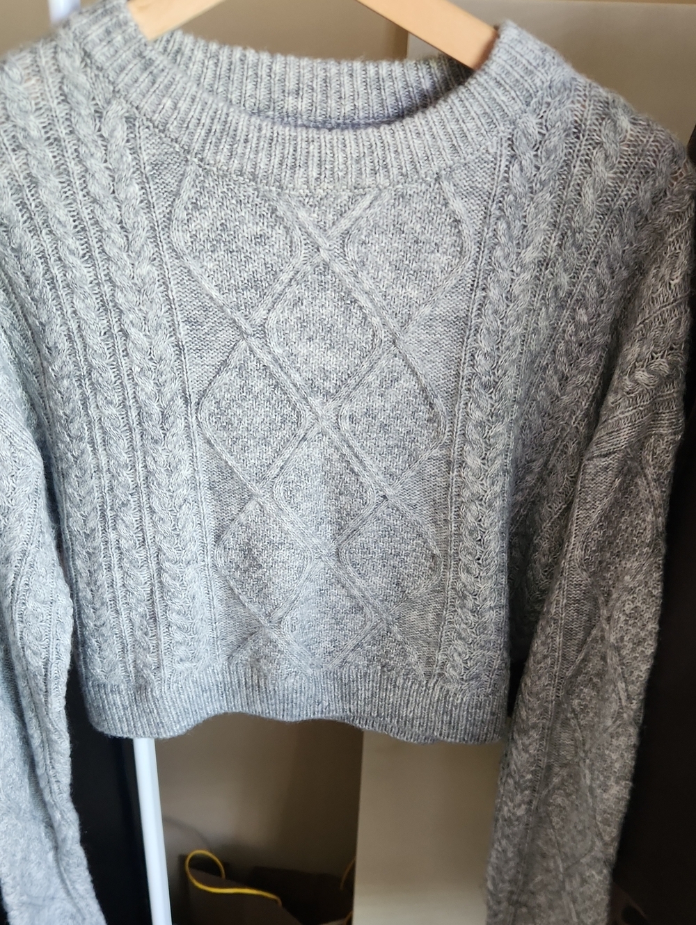 Cotton On Light Grey Cable-Knit Crew Sweater